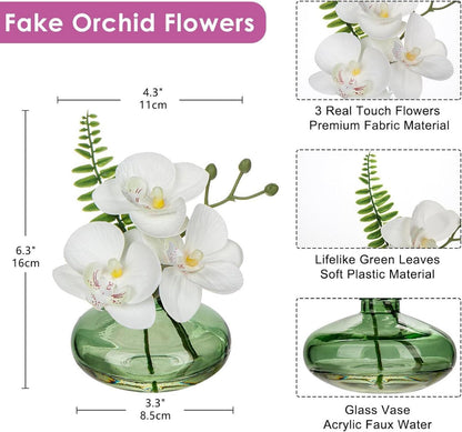 Künstliche Orchideen 3er Set mit Glasvase - Dekoblumen