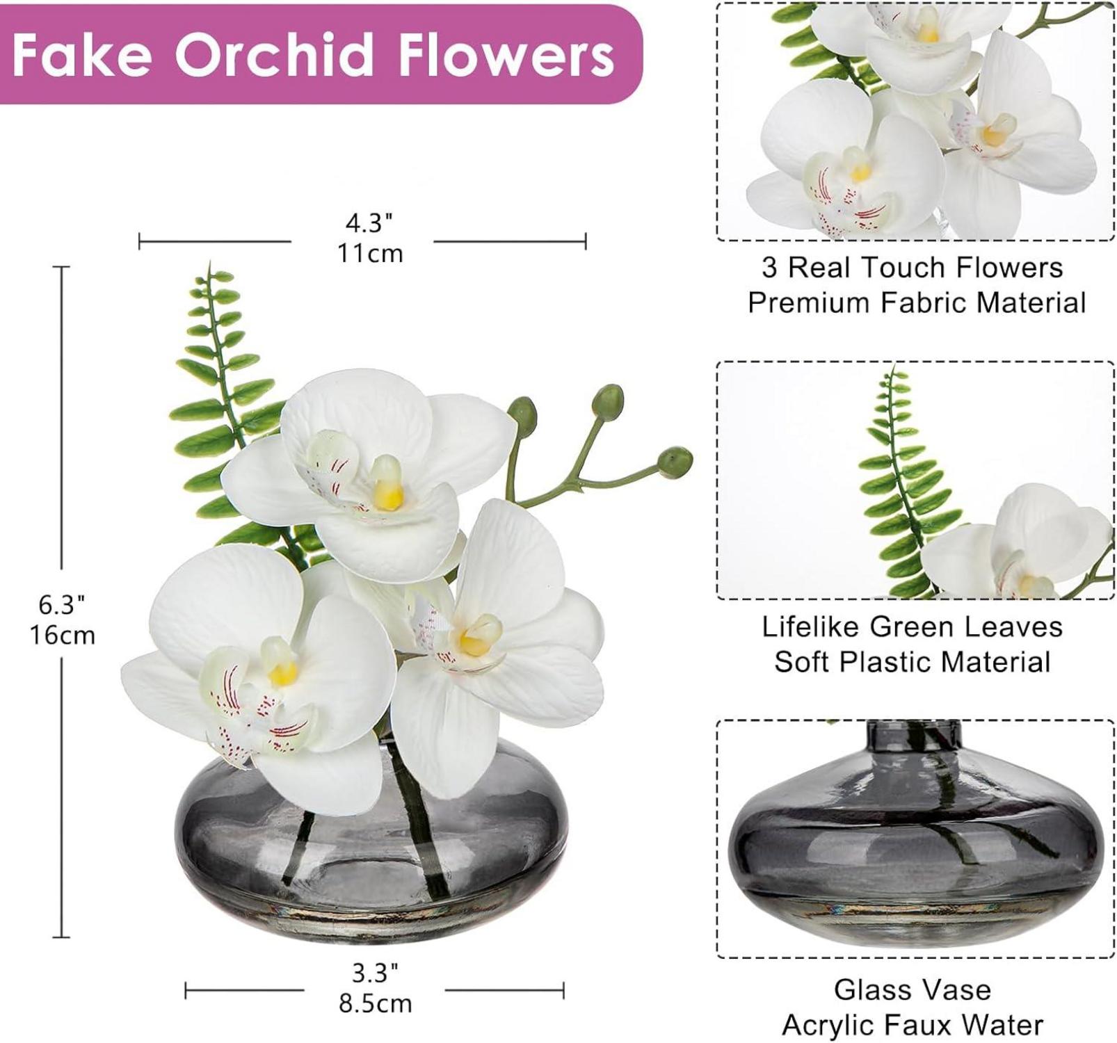 Kunstorchidee 3er Set Kunstblumen Phalaenopsis Glasvase 16cm