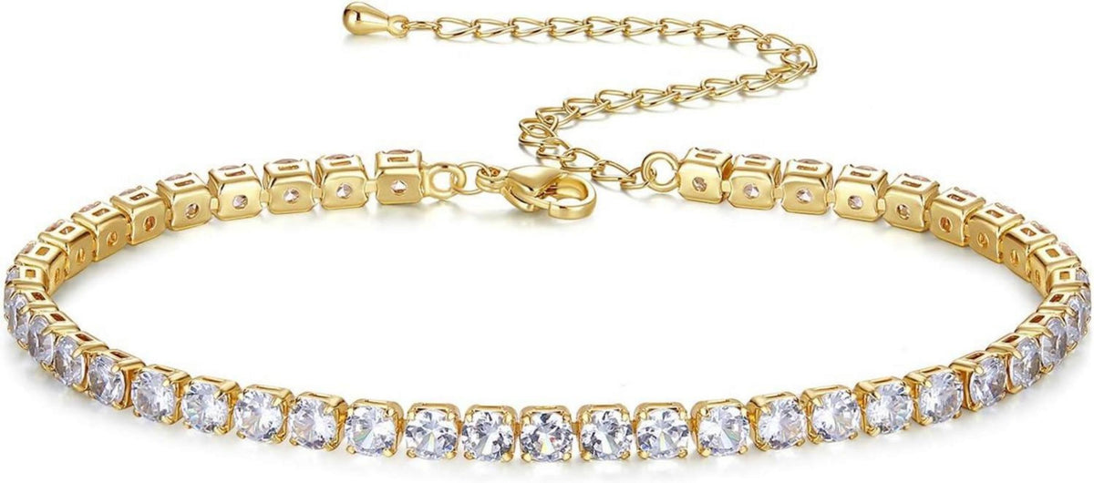 Tennis Fußkettchen Damen 18K Weißgold Zirkonia Strand Glänzend