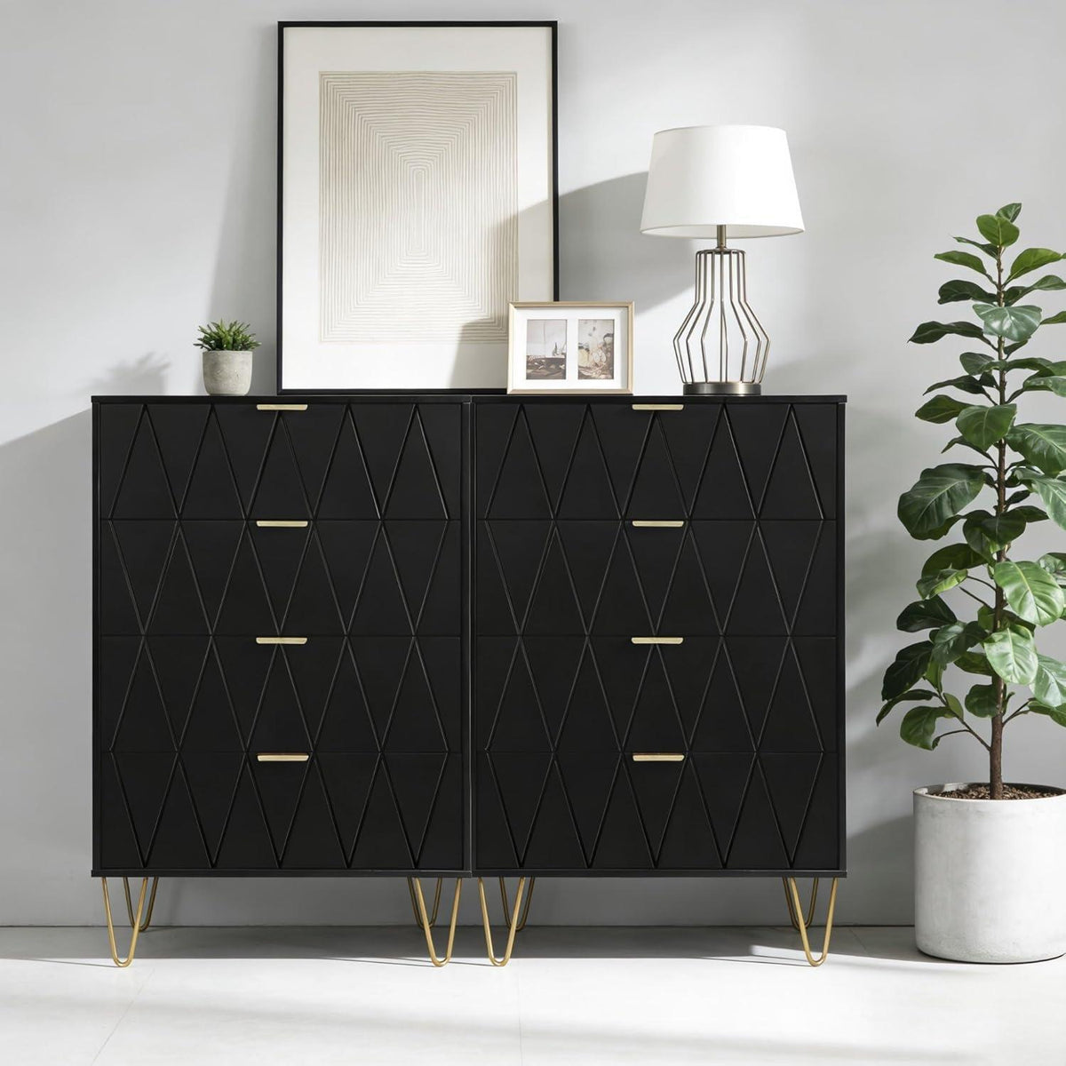 Moderne Kommode 2er Set – 120x34x91 cm mit 8 Schubladen