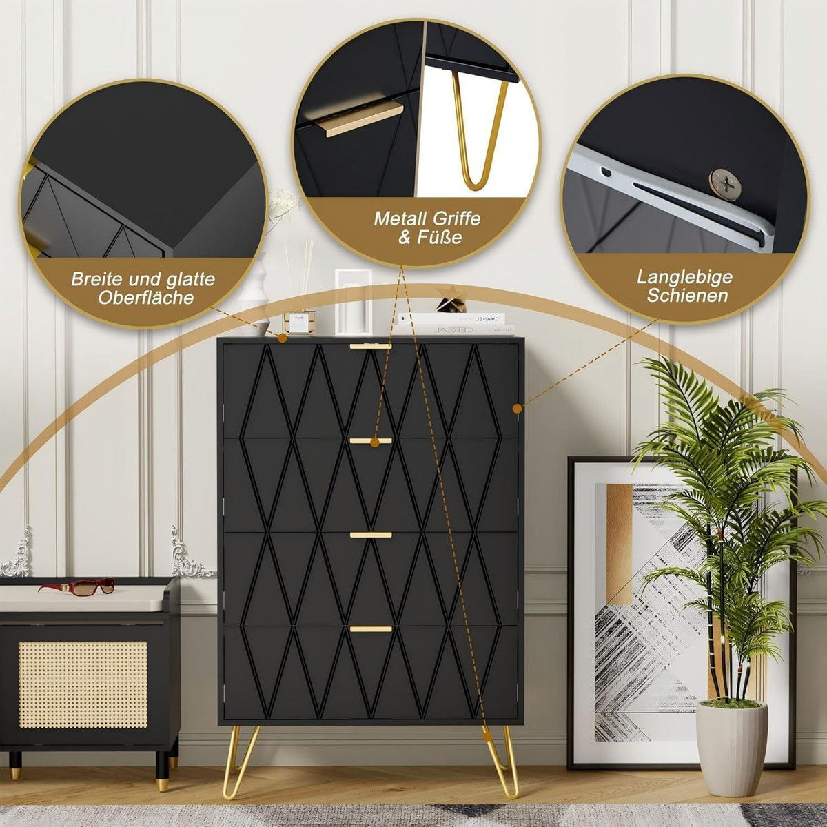 Moderne Kommode 2er Set – 120x34x91 cm mit 8 Schubladen