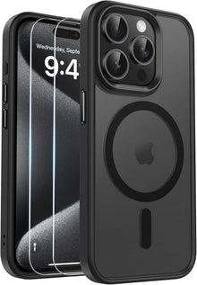 Handyhülle mit MagSafe für iPhone 15 Pro, Stoßfest Mattiert Schwarz
