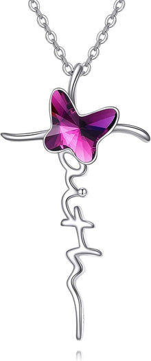 Schmetterling Kreuz Halskette Kristall Sterling Silber für Frauen