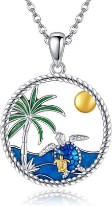 Meeresschildkröte Aquamarin Halskette 925 Silber Zirkonia Ozean Symbol
