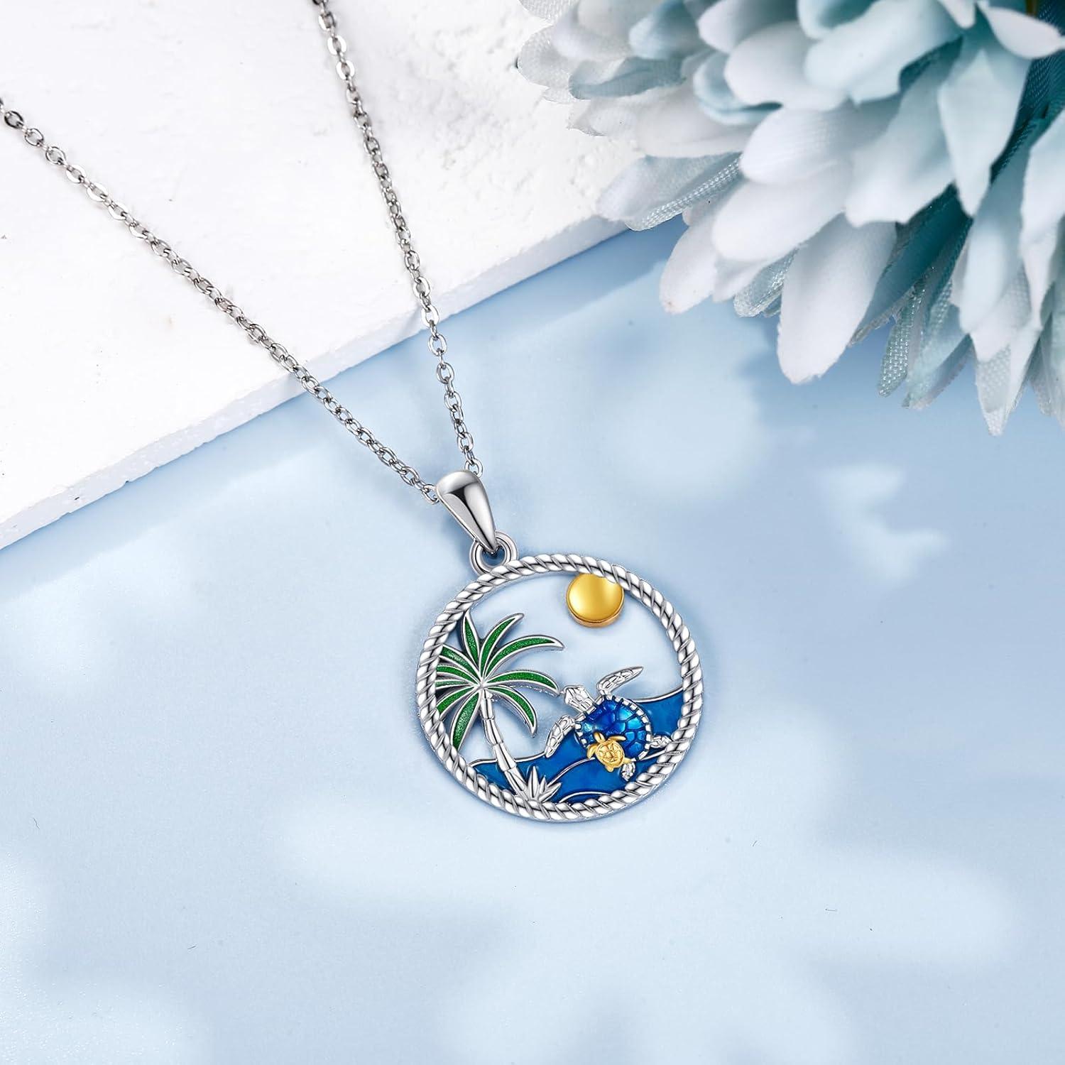 925 Sterling Silber Schildkröte Halskette Aquamarin Zirkonia Anhänger Ozean Schmuck