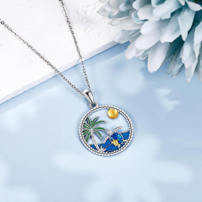 925 Sterling Silber Schildkröte Halskette Aquamarin Zirkonia Anhänger Ozean Schmuck