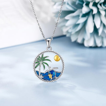 925 Sterling Silber Schildkröte Halskette Aquamarin Zirkonia Hawaii Ozean