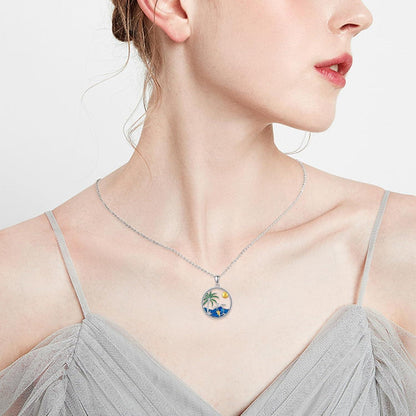 Schildkröten Halskette Aquamarin Kreis Design 925 Silber Ozeanschmuck