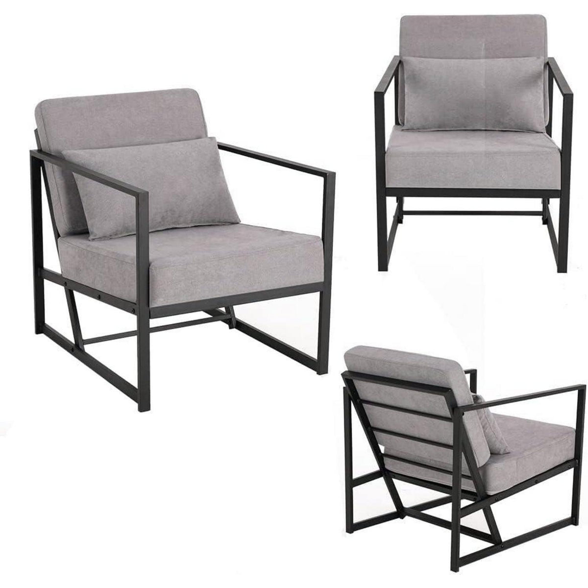 Mingone 2er Set gepolsterte Lounge-Sessel Hellgrau