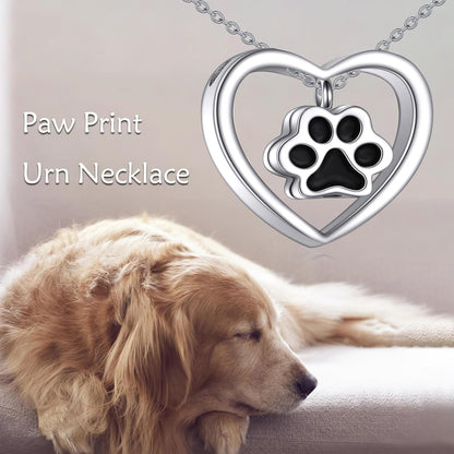 VONALA Hund Urne Halskette 925 Sterling Silber Haustier Asche Paw Print Herz