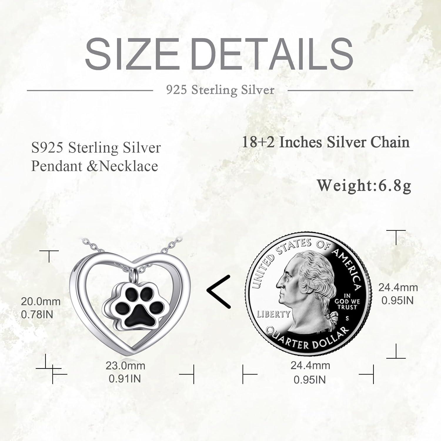 Hund Urne Halskette für Asche 925 Sterling Silber Paw Print Herz