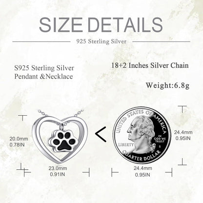 Hund Urne Halskette für Asche 925 Sterling Silber Paw Print Herz