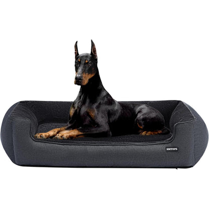 Hundebett mit erhöhtem Rand, abnehmbar & waschbar, Dunkelgrau