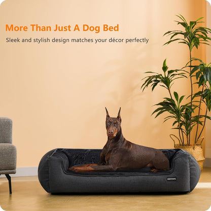 Hundebett mit erhöhtem Rand, abnehmbar & waschbar, Dunkelgrau