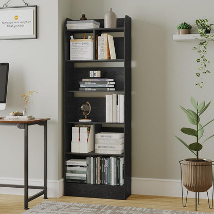 Schwarzes Bücherregal 6 Fächer – 24x60x170 cm | Standregal