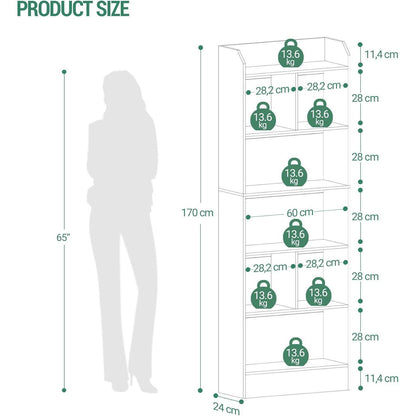 Schwarzes Bücherregal 6 Fächer – 24x60x170 cm | Standregal