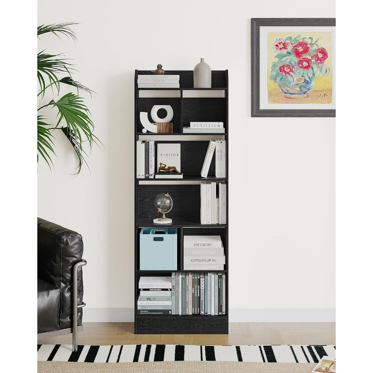 Schwarzes Bücherregal 6 Fächer – 24x60x170 cm | Standregal