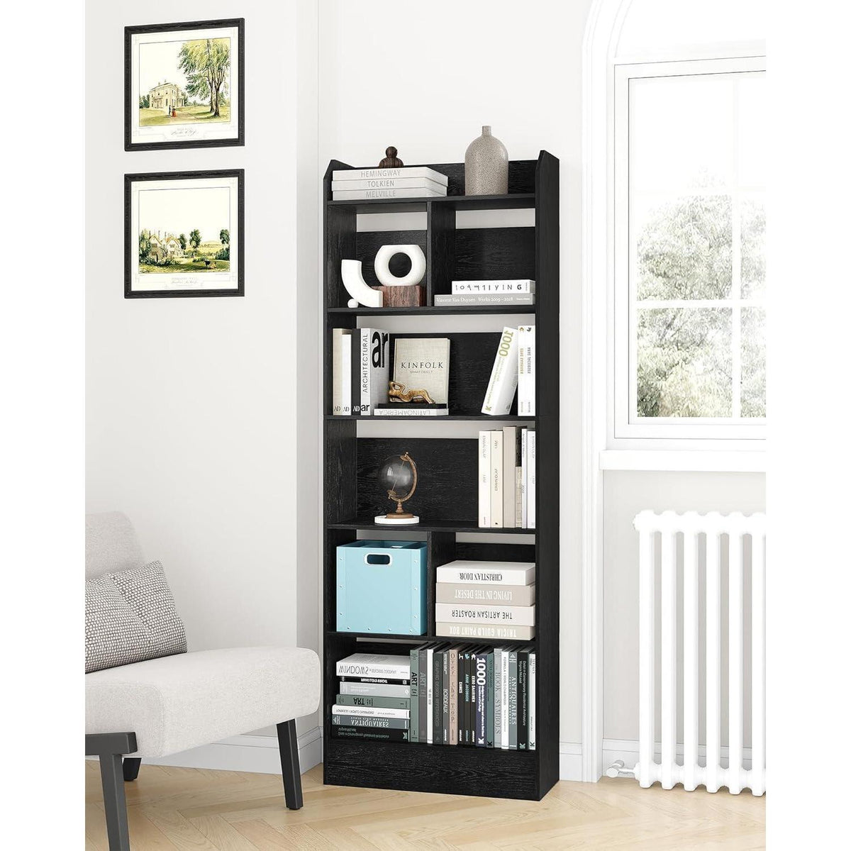 Schwarzes Bücherregal 6 Fächer – 24x60x170 cm | Standregal
