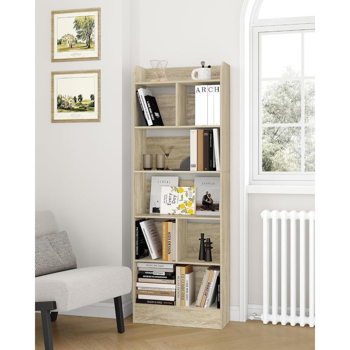 Bücherregal 6 Fächer Eichenbeige – Standregal für Wohnzimmer