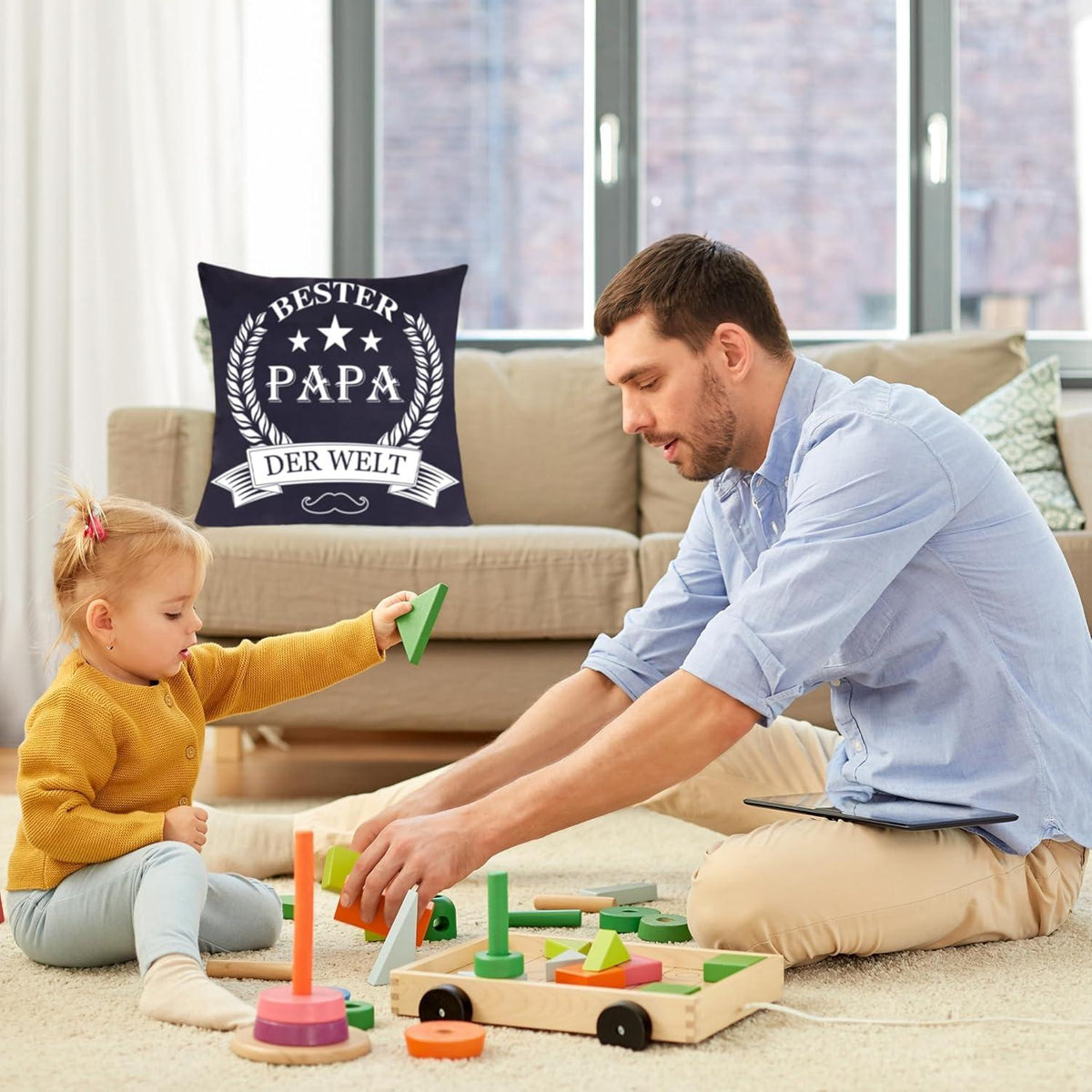 Papa Geschenk Kissenbezug 45x45cm Vatertag Weihnachten Schwarz