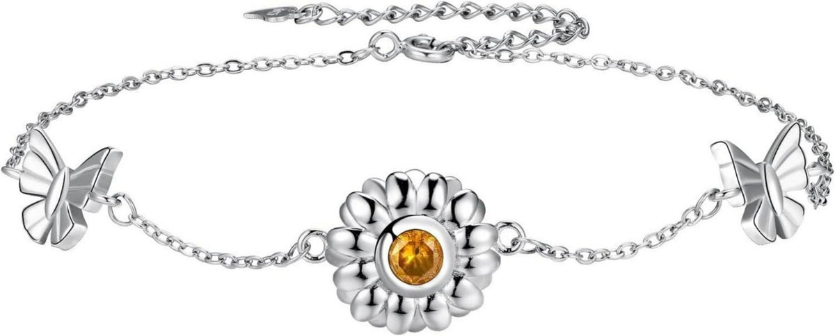 J.MUEN Fußkettchen Silber 925 Gänseblümchen Sonnenblume Verstellbare