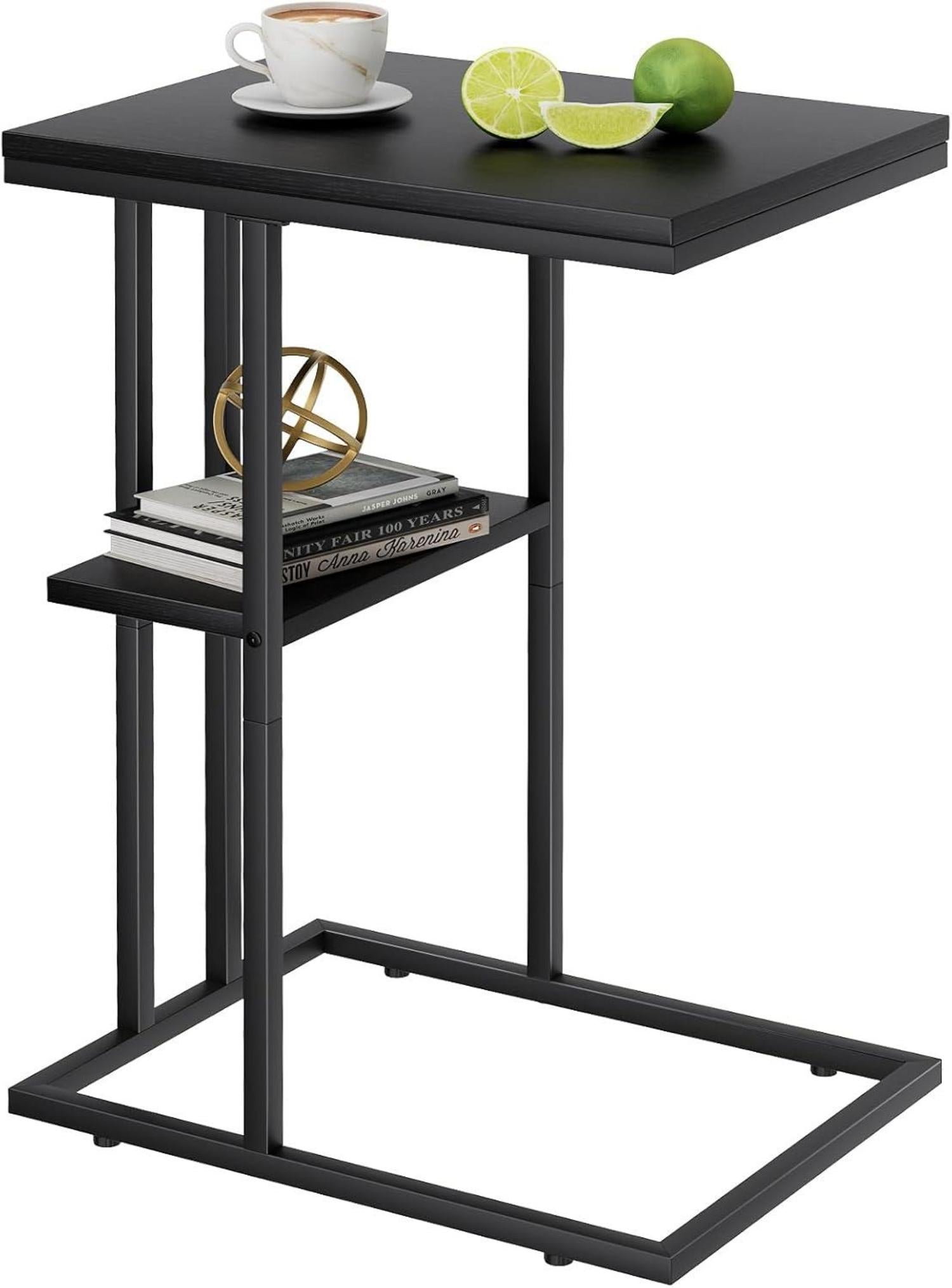 Modernes C-Form Design Beistelltisch Multifunktional Holzoptik Schwarz