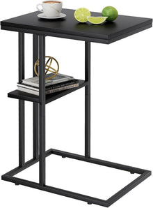 Modernes C-Form Design Beistelltisch Multifunktional Holzoptik Schwarz