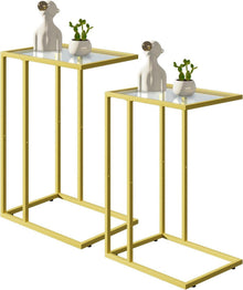 C-förmiger Beistelltisch aus Glas, golden, 2er Set