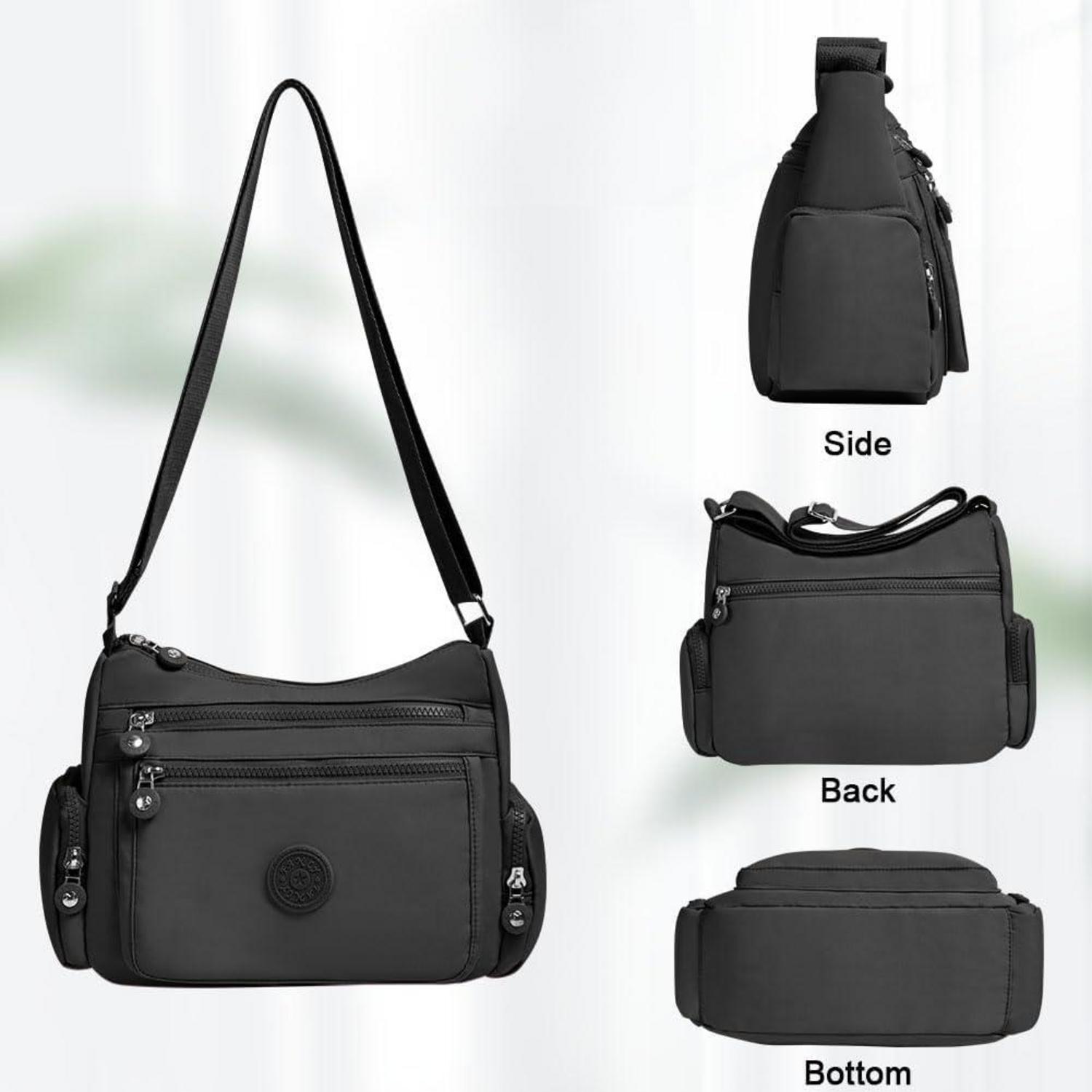 Aucuu Nylon Umhängetasche Damen mit Mehreren Taschen, Multifunktionale Crossbody Bag in Schwarz/Blau