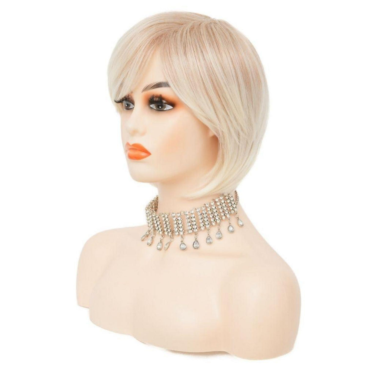 Bob Blonde Glatte Perücke Damen Kurz Seitenteil Synthetisch
