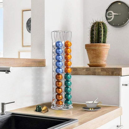 Kapselständer Silber 40, Platzsparend Drehbar Nespresso Tassimo Dolce
