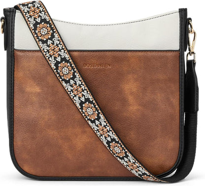 Leder Crossbody Schultertasche Damen mittelgroß mit breitem