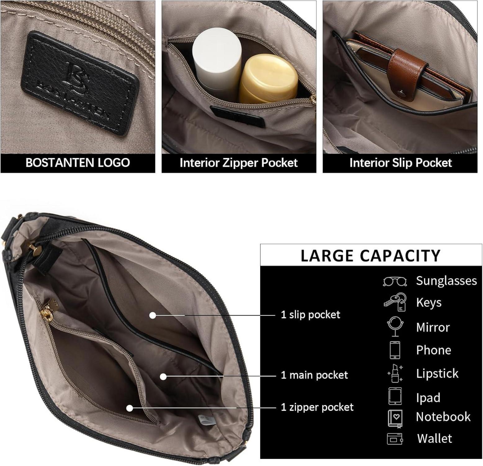 BOSTANTEN Handtasche Damen Leder Schultertasche Shopper Umhängetasche Crossbody Medium