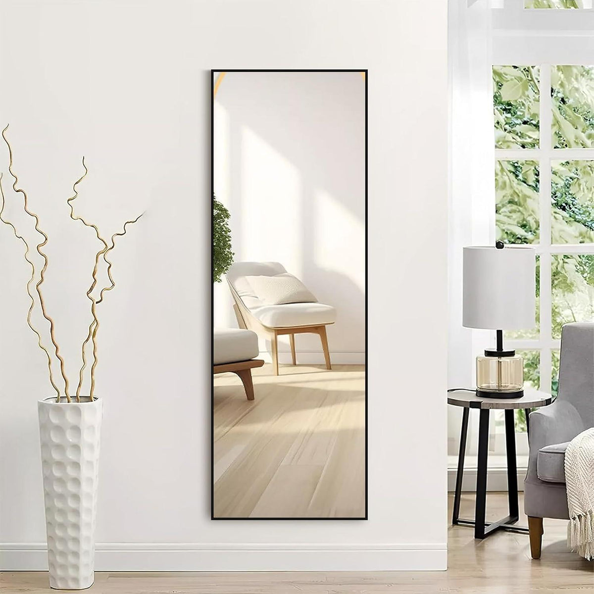 Standspiegel Schwarz 150x51cm – Gehärtetes Glas, PVC-Rahmen