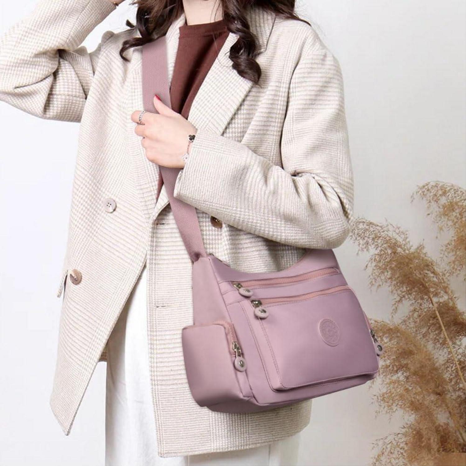 Umhängetasche Damen Nylon Multi Pocket Rucksack, Crossbody Bag Große