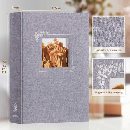 Leinen Fotoalbum zum Selbstgestalten mit Fensterdesign, Grau