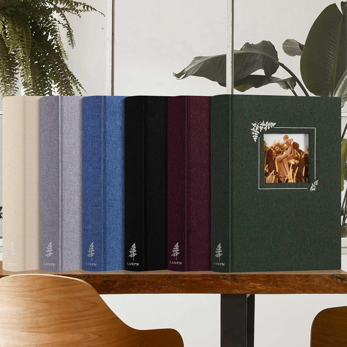 Leinen Fotoalbum zum Selbstgestalten mit Fensterdesign, Grau