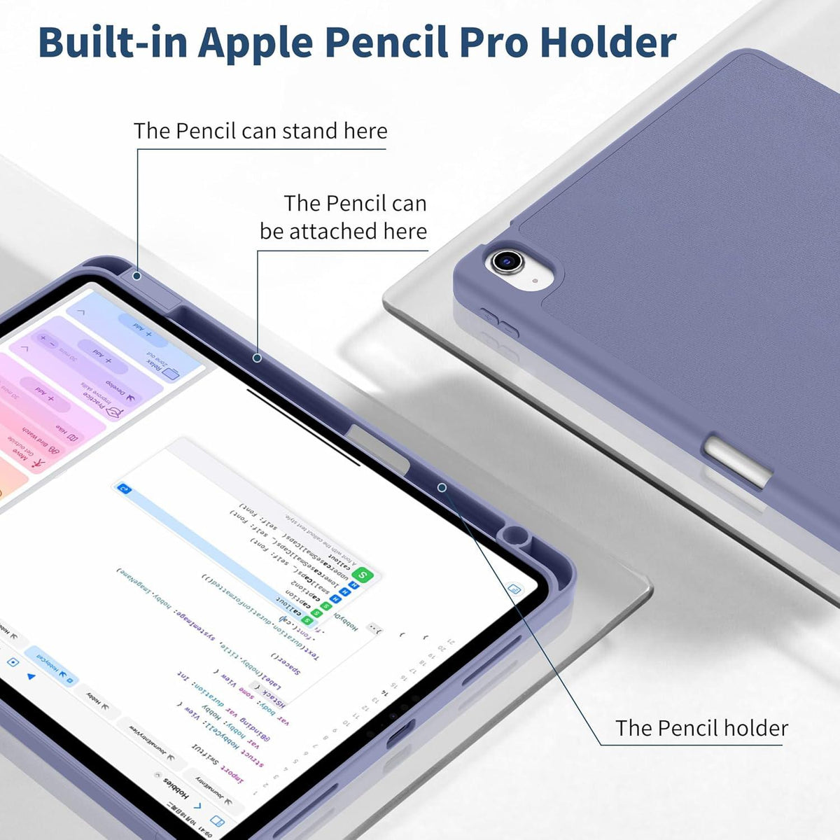 EasyAcc iPad Air M2 11 Zoll Hülle mit Stifthalter und Trifold Ständer_Lila