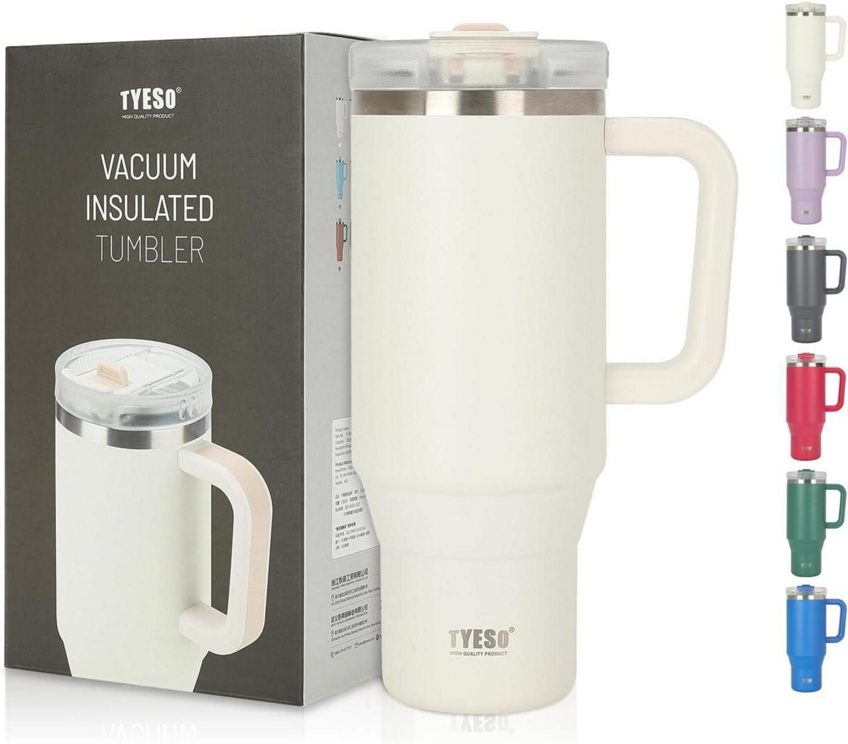 Isolierte Edelstahl Trinkflasche 1200ml mit Strohhalm - Beige