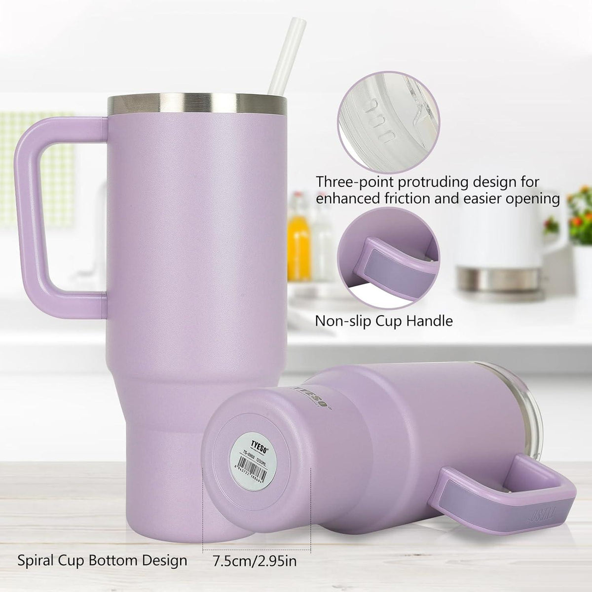 Isolierter Trinkbecher mit Strohhalm 1200ml Edelstahl lila
