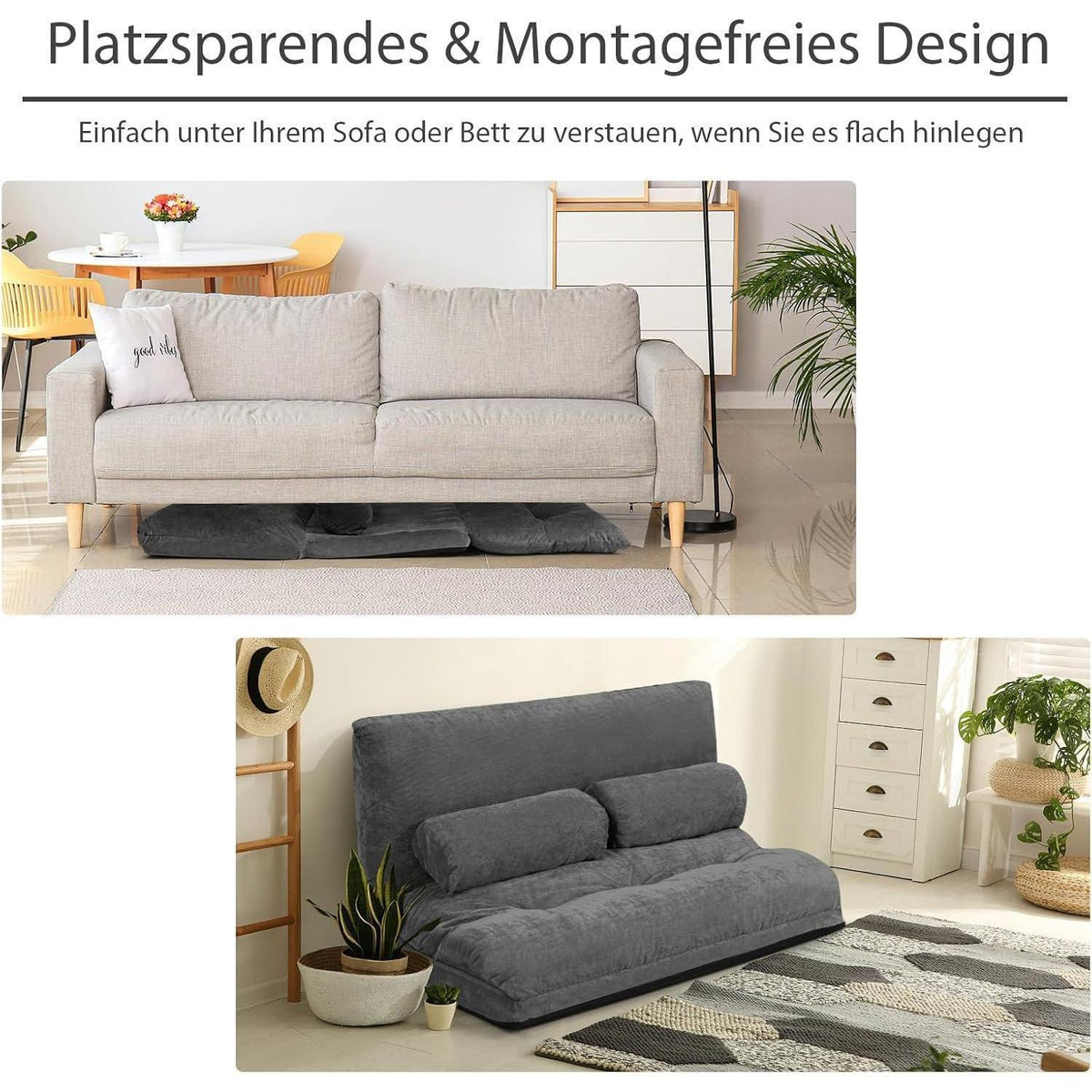 GOPLUS Bodensofa mit Schlaffunktion & Verstelllehne (Grau)
