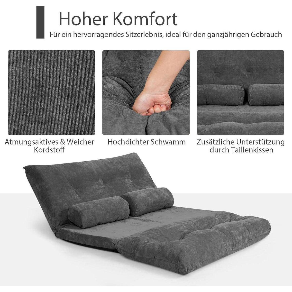 GOPLUS Bodensofa mit Schlaffunktion & Verstelllehne (Grau)