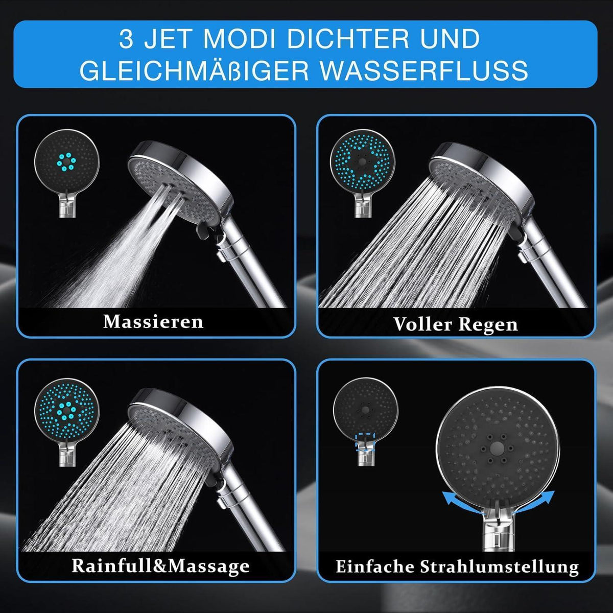 Edelstahl Duschstange mit Brause 90cm – Komplettset mit Handbrause