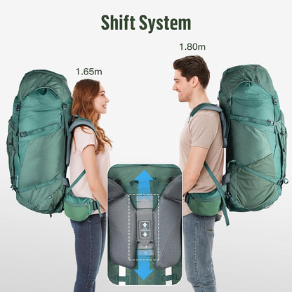 100L Trekkingrucksack Grün mit Regenschutz für Damen Herren