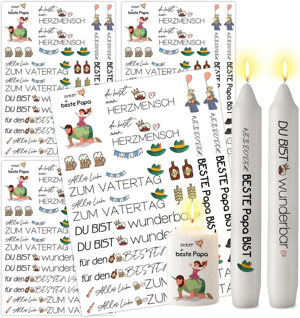 Kerzentattoos Vater Papa Geschenk DIY Bogen A5 Set 4 Stück