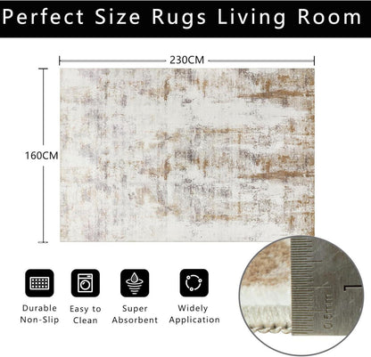 Großer Teppich 160x230cm Kurzflor Beige Modern Retro Design