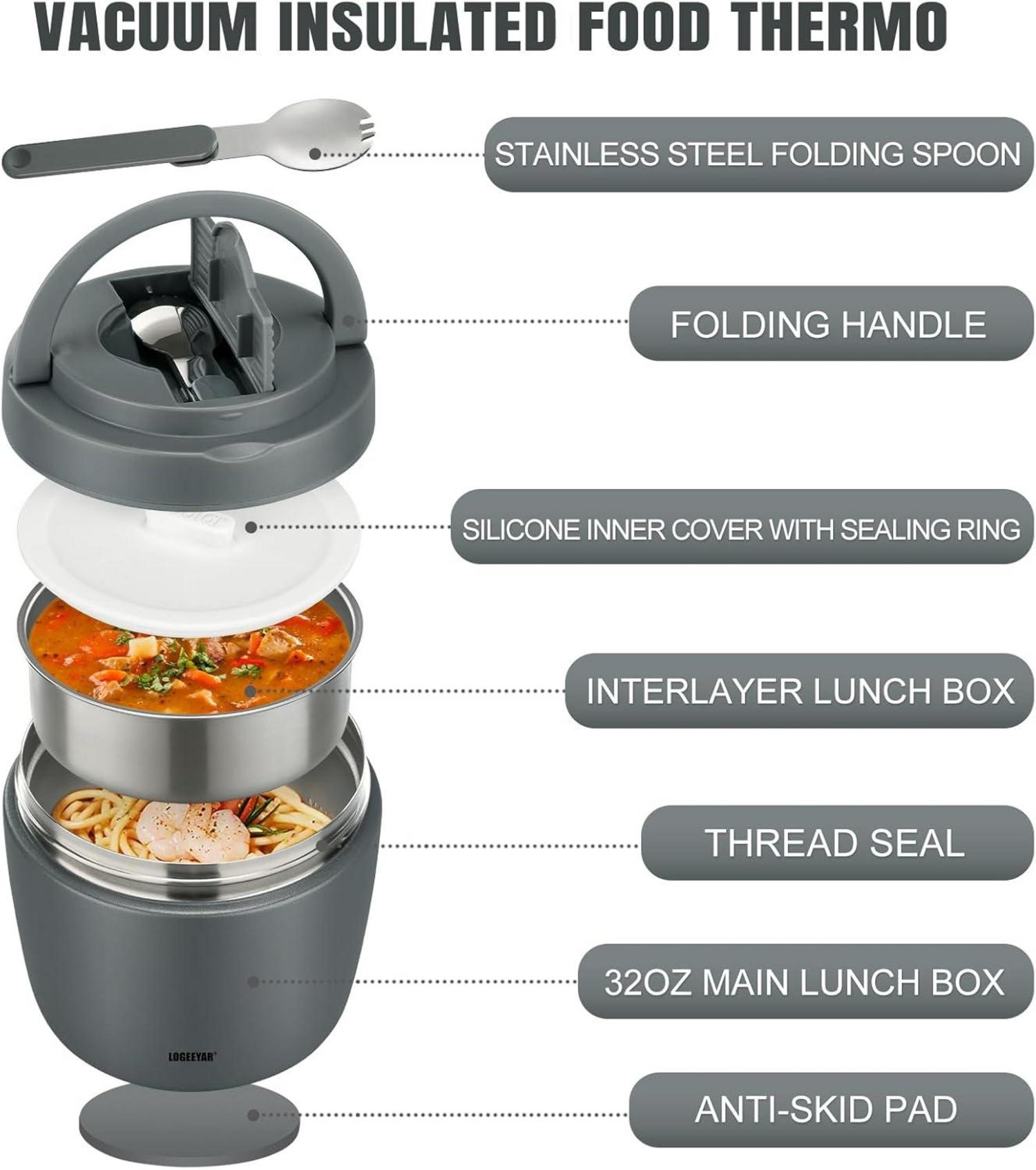 Thermobehälter 970ml Edelstahl Auslaufsicher Lunchbox Grey