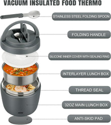 Thermobehälter 970ml Edelstahl Auslaufsicher Lunchbox Grey