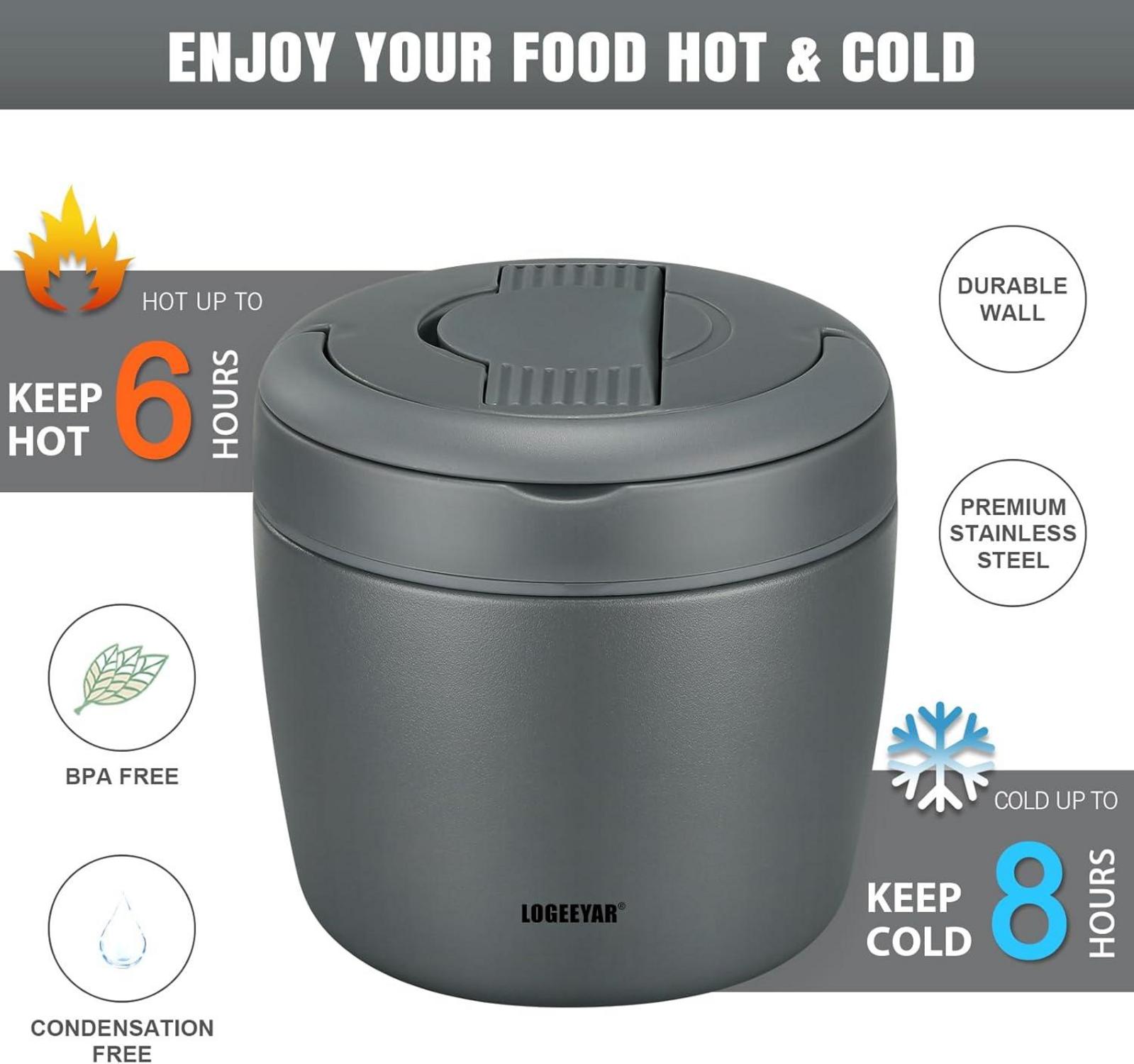 Thermobehälter 970ml mit Deckel, Edelstahl, Auslaufsicher, Lunchbox