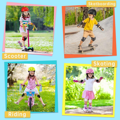 Kinder Fahrradhelm 7-in-1 Set Verstellbar Knieschoner Skateboard Rosa
